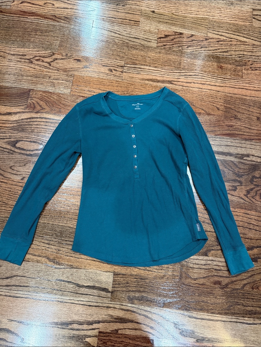 Eddie Bauer Teal Long-Sleeve Henley Waffle Knit
